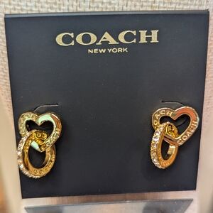 Coach Gold Interlocking Heart Earrings NWT